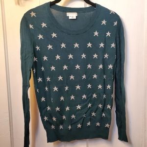 GONE TODAY! XS Dark Hunter Green Sweater with White Stars Lightweight Crew Neck